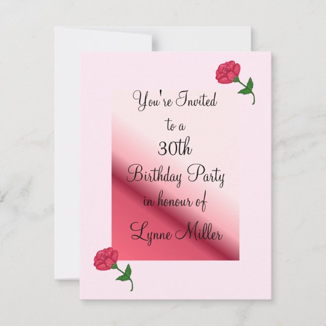 Convite de Aniversário de 30 anos Rosa Rosa (Frente)