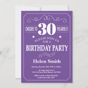 Convite de Aniversário de 30 Anos Roxo e Branco
