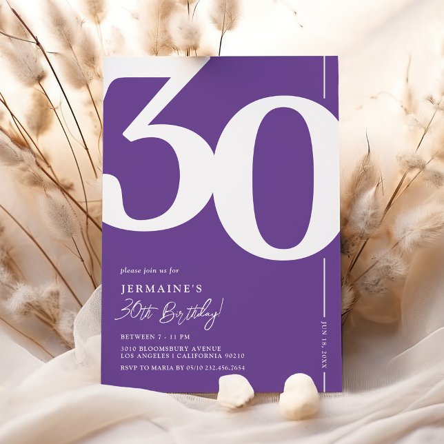 Convite de Aniversário de 30 Anos Roxo Trinta (Criador carregado)
