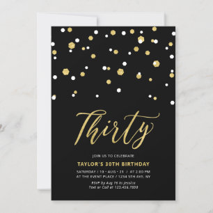 Convite de Aniversário de 30 Anos Simples Preto e 
