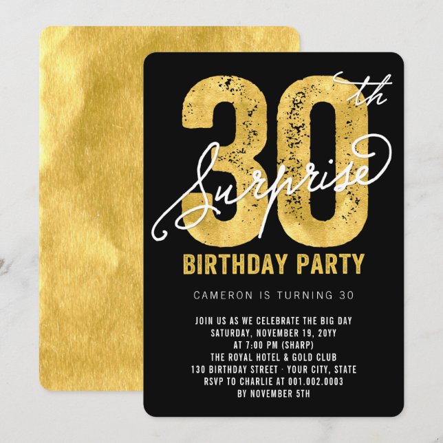 Convite de Aniversário de 30 Anos Surpresa com Fol (Frente/Verso)