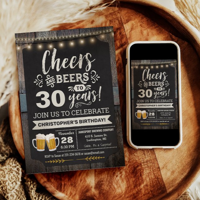 Convite de Aniversário de 30 anos Surpresa de Apla (Surprise Cheers and Beers 30th Birthday Invitation)