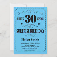 Convite de Aniversário de 30 anos Surpresa Preto e