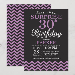 Convite de Aniversário de 30 anos Surpresa Preto e