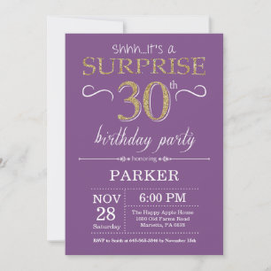 Convite de Aniversário de 30 anos Surpresa Roxo e 