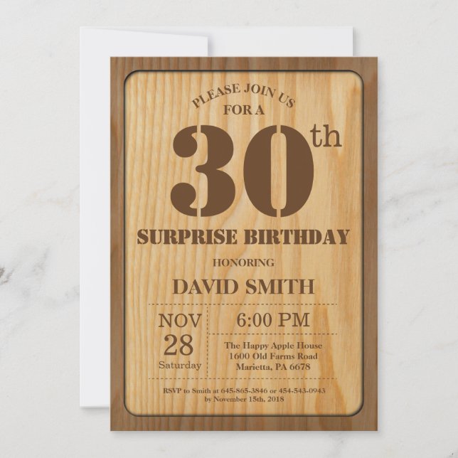 Convite de Aniversário de 30 anos Surpresa Rústica (Frente)