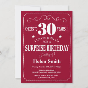 Convite de Aniversário de 30 anos Surpresa Vermelh