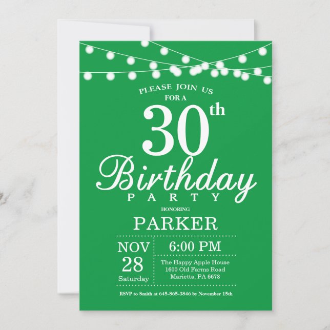 Convite de Aniversário de 30 anos Verde (Frente)