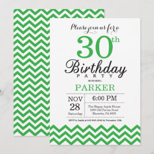 Convite de Aniversário de 30 anos Verde Chevron