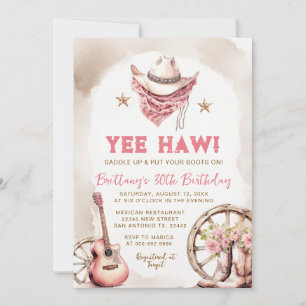 Convite de Aniversário de 30 anos Yee Haw Pink Cow