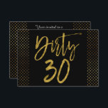 Convite de aniversário de 30 folhas de ouro<br><div class="desc">Suja 30 Black e Faux Gold Foil Glamorous Convite de Aniversário.</div>