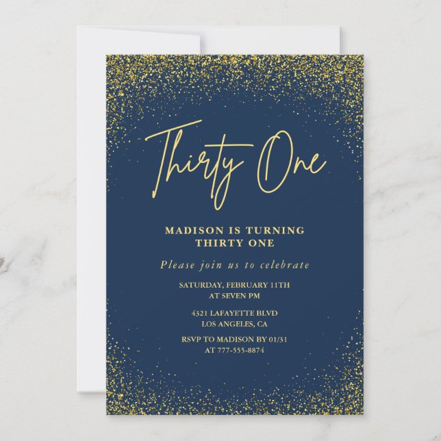 Convite de aniversário de 31 anos elegante Glitter (Frente)