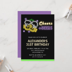 Convite de aniversário de 31 anos Neon Cheers Beer