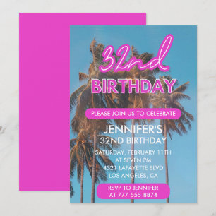 convite de aniversário de 32 anos árvore de palmei