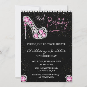 convite de aniversário de 32 anos Diamond Glam Ros