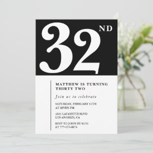 Convite de aniversário de 32 anos preto Elegante C