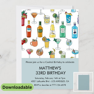 convite de aniversário de 33 anos Cocktail Contemp