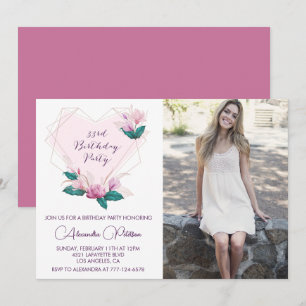 convite de aniversário de 33 anos Foto Flor Elegan