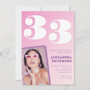 convite de aniversário de 33 anos Foto Retro Rosa