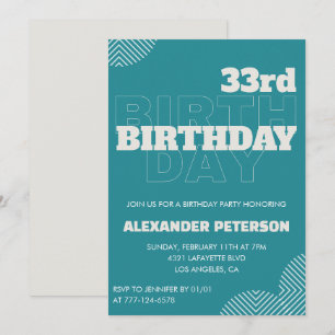 convite de aniversário de 33 anos homens tipografi