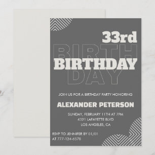 convite de aniversário de 33 anos masculino tipogr