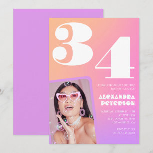 Convite de aniversário de 34 anos com gradiente ro