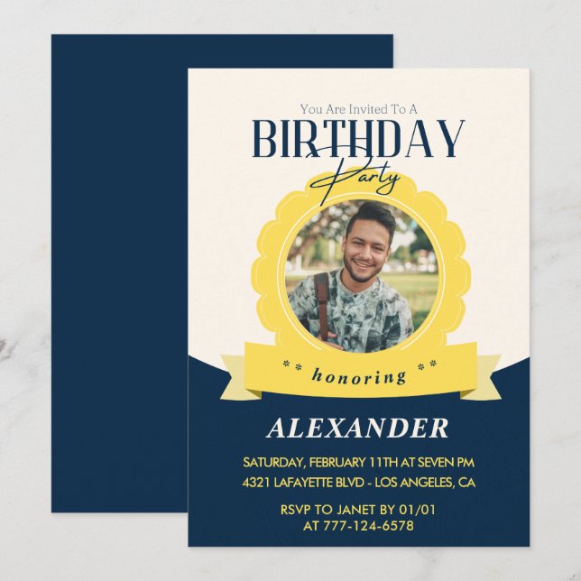 Convite de aniversário de 34 anos Modern Chic (Frente/Verso)