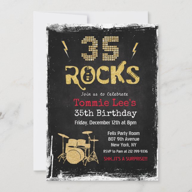 Convite de Aniversário de 35 Anos 35 Rocks Rock St (Frente)