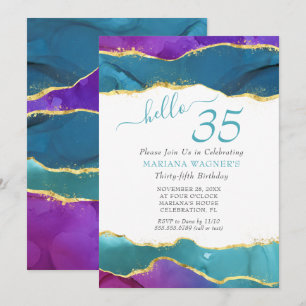 Convite de Aniversário de 35 Anos com Tinta Abstra
