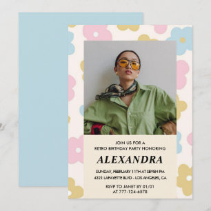convite de aniversário de 35 anos Flores Groovy Re