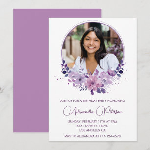 Convite de aniversário de 35 anos Foto Boho roxo e