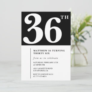 Convite de aniversário de 36 anos preto Elegante C