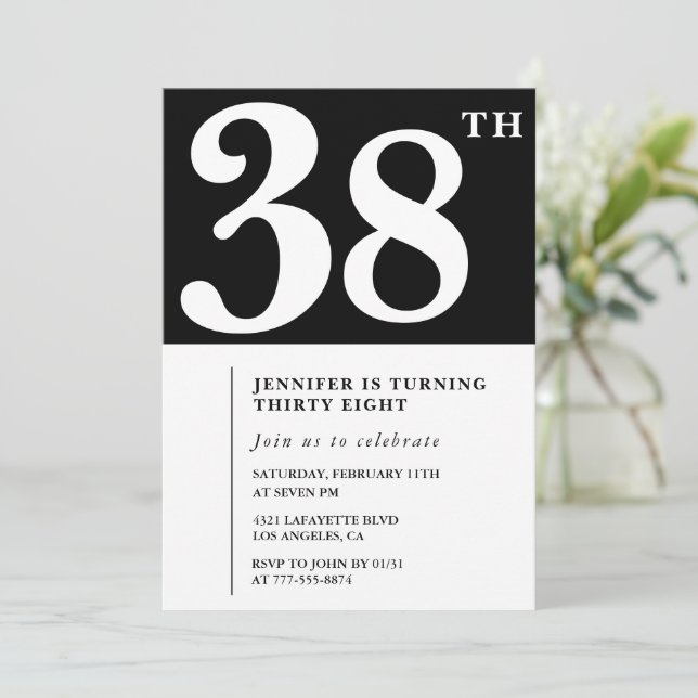 Convite de aniversário de 38 anos de menina Elegan (Em pé/Frente)