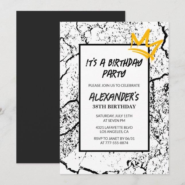 Convite de aniversário de 38 anos preto Grunge Gra (Frente/Verso)