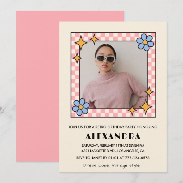 Convite de aniversário de 39 anos com foto floral  (Frente/Verso)