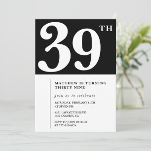 Convite de aniversário de 39 anos preto Elegante C