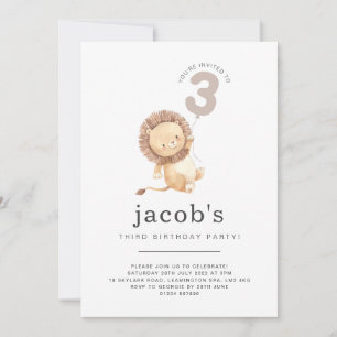 Convite de Aniversário de 3 anos com Balão de Leão