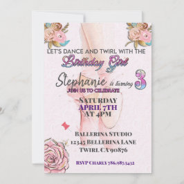 Convite de aniversário de 3 anos com tema de baila