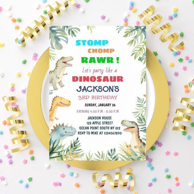 Convite de Aniversário de 3 Anos com Tema de Dinos (Criador carregado)