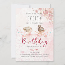 Convite de Aniversário de 3 Anos da Bailarina Tutu