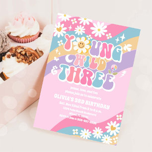 Convite de Aniversário de 3 anos da Groovy Daisy