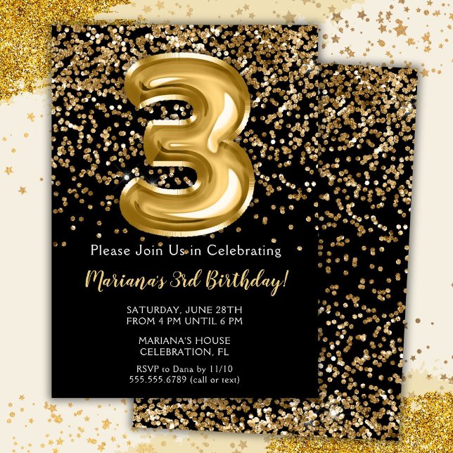 Convite de Aniversário de 3 Anos da Menina Black G (Criador carregado)