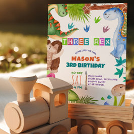 Convite de Aniversário de 3 anos de Dinossauro Men
