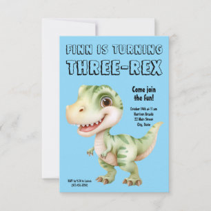 Convite de Aniversário de 3 anos do Dinossauro Trê