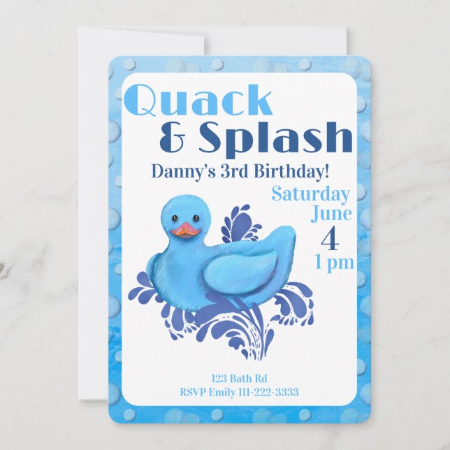 Convite de Aniversário de 3 anos do Pato Quack e S (Frente)