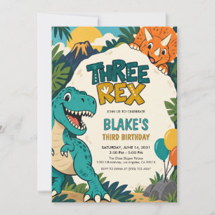 Convite de Aniversário de 3 anos do Três Rex Dinos