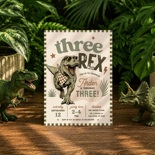 Convite de Aniversário de 3 anos do Três Rex Dinos (Criador carregado)
