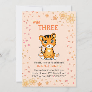 Convite de Aniversário de 3 Anos Floral Fofo Selva