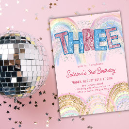 Convite de Aniversário de 3 anos Glitter Sequin Ar