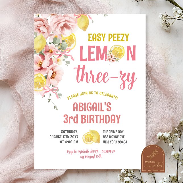 Convite de Aniversário de 3 anos Lemon Three-zy (Criador carregado)